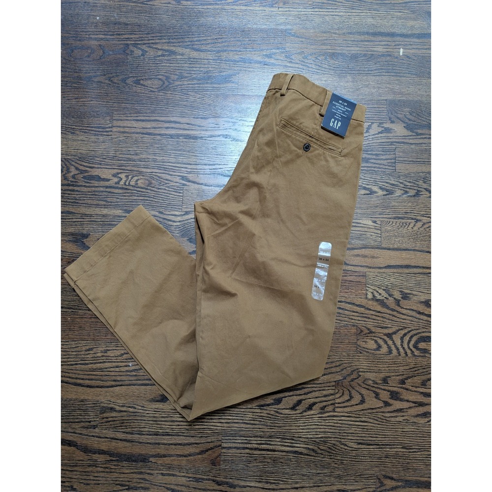 New GAP Essential Khaki Straight Leg Pants GapFlex Mid Rise Chino Size 36x34